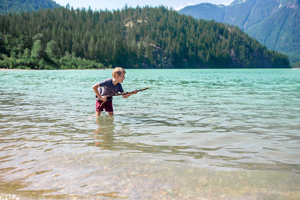 Wading in Diablo Lake