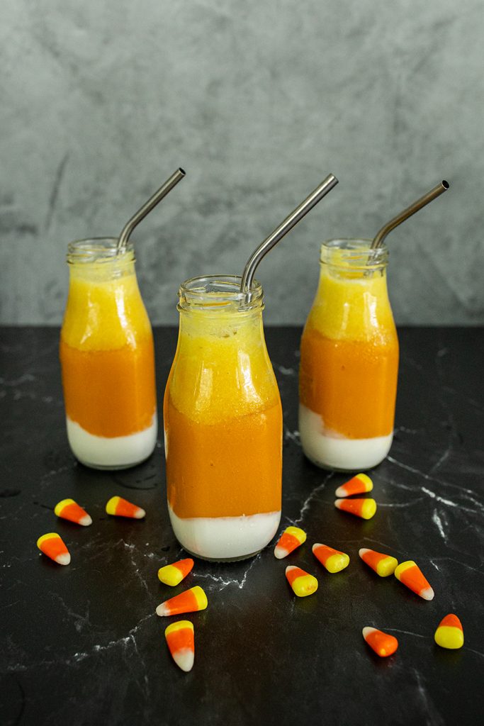 Healthy Candy Corn Smoothie. Yogurt, Mango and Pineapple